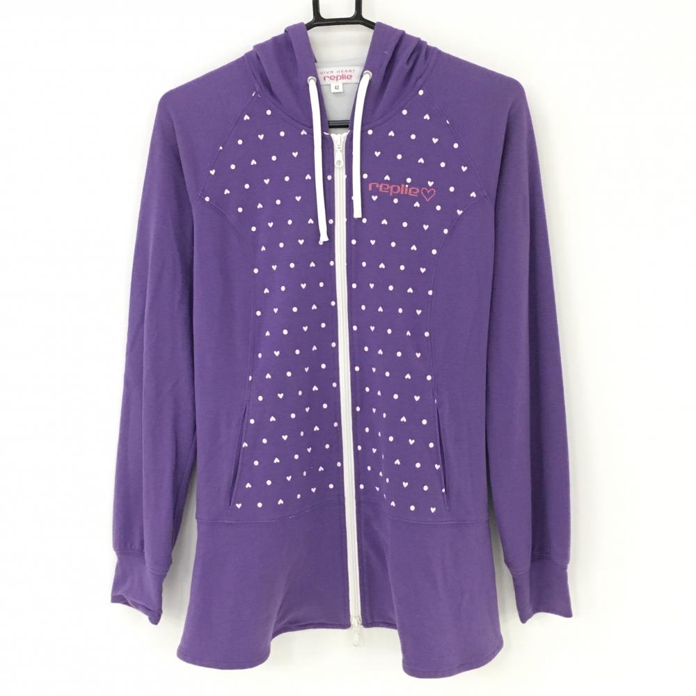 ビバハート リプリエ ジップパーカー パープル×ライトピンク ハート ドット柄 裾フリル レディース 42 ゴルフウェア VIVA HEART