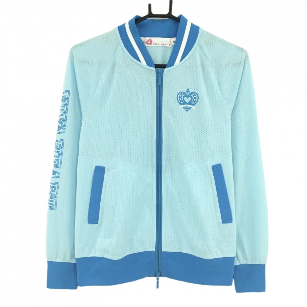 【超美品】ビバハート ブルゾン ライトブルー×ブルー メッシュ生地 ロゴプリント  レディース 40(M) ゴルフウェア VIVA HEART