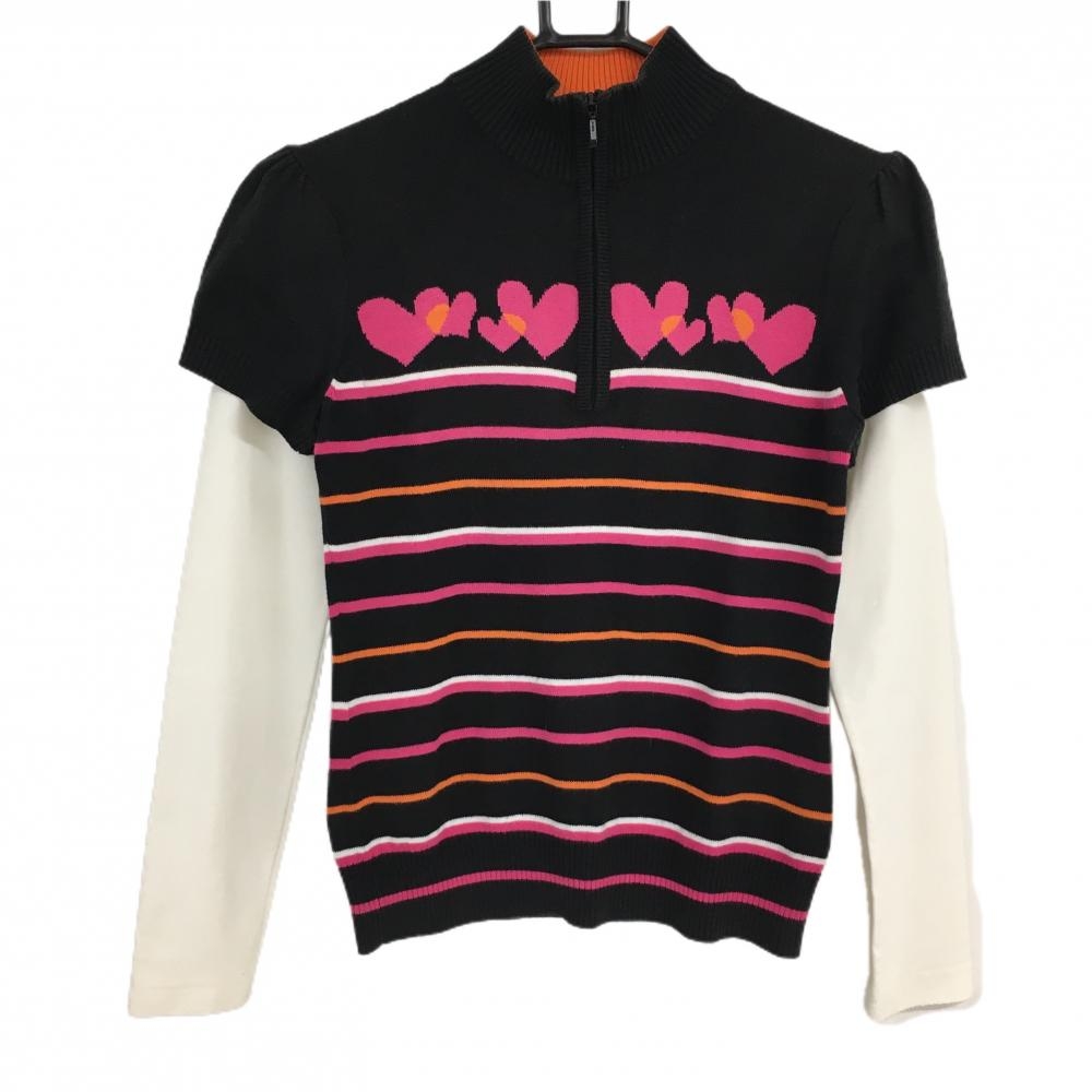 ビバハート セーター 黒×ピンク ボーダー フェイクレイヤード ニット レディース 40(M) ゴルフウェア VIVA HEART