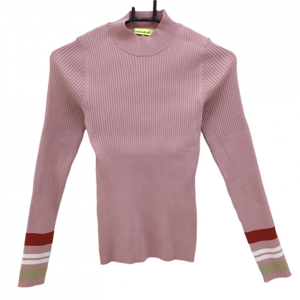 【超美品】ビバハート ハイネックセーター スモーキーピンク 袖ライン 織生地 レディース 38(S) ゴルフウェア 2023年モデル VIVA HEART