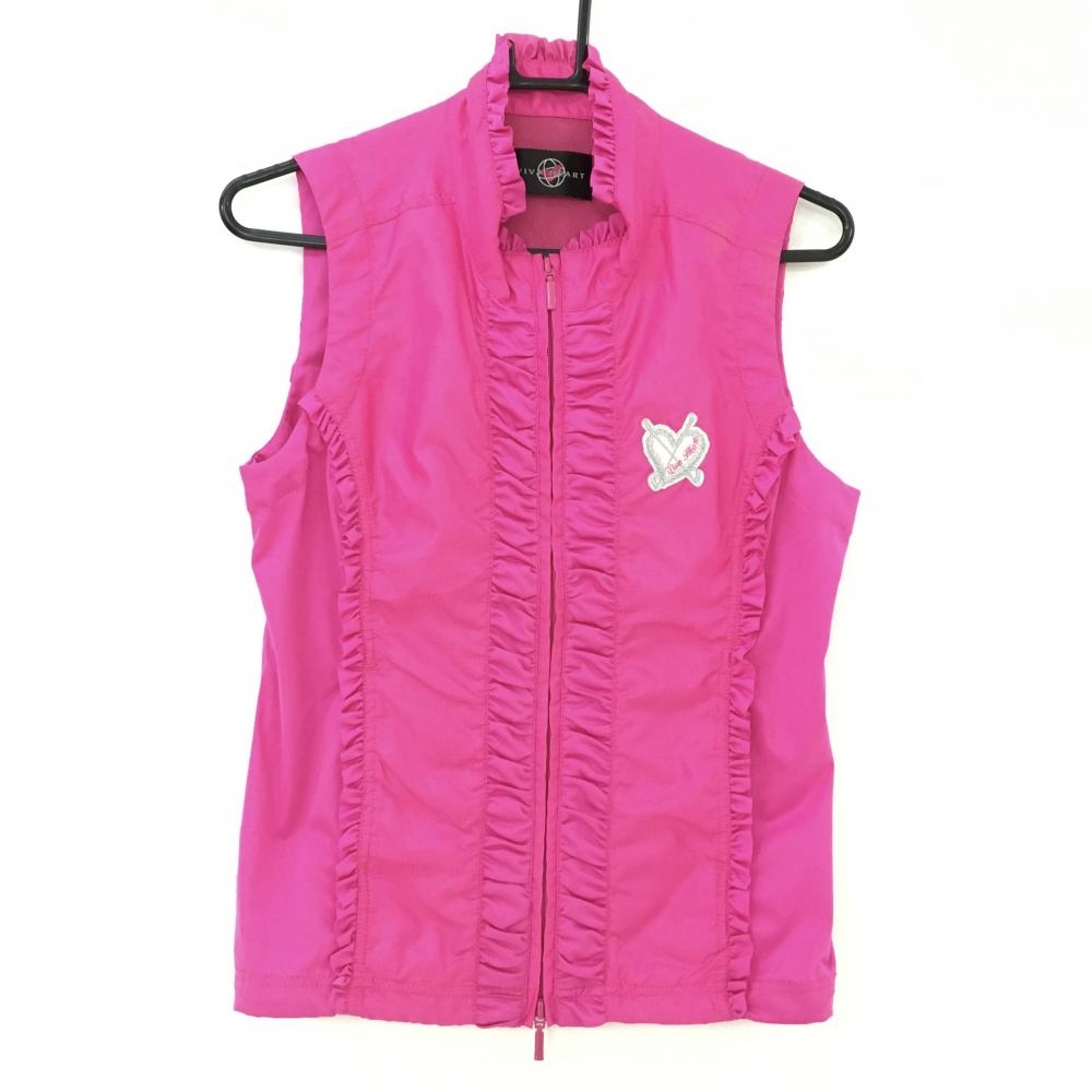 ビバハート アウターベスト ピンク フリル 胸元ワッペン 薄手  レディース 40(M) ゴルフウェア VIVA HEART