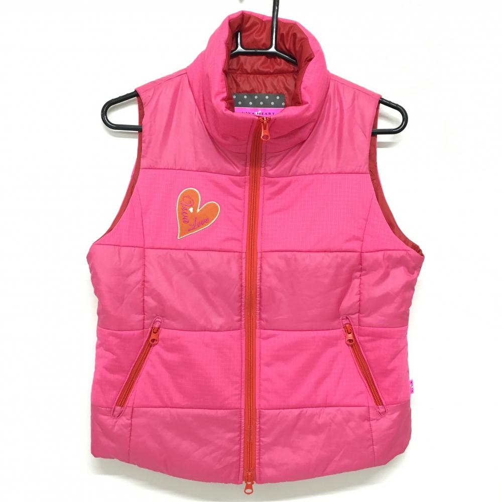 【超美品】ビバハート 中綿ベスト ピンク ハート刺しゅう レディース 40(M) ゴルフウェア VIVA HEART