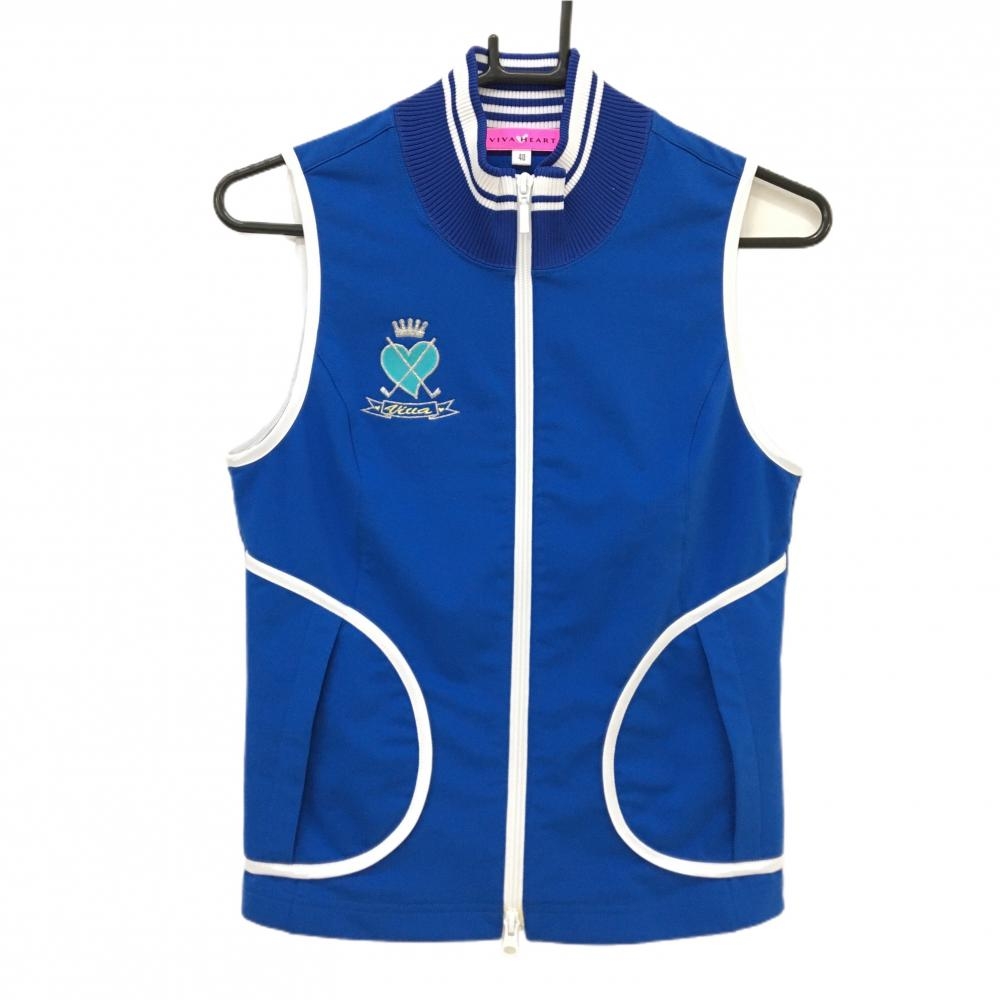 【超美品】ビバハート アウターベスト ブルー×白 ワッペン　 レディース 40(M) ゴルフウェア VIVA HEART
