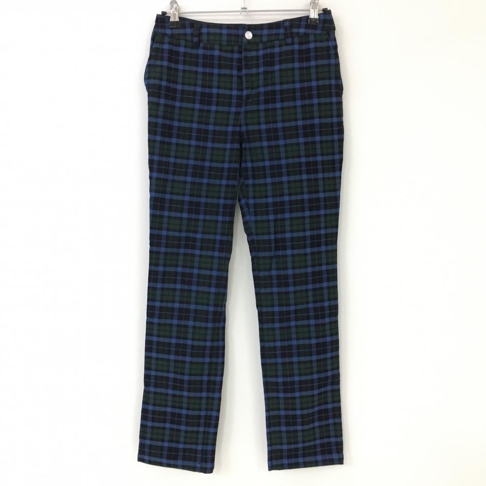 【美品】ビバハート パンツ グリーン×ブルー チェック柄 バックロゴ刺しゅう 裏微起毛 レディース 40 ゴルフウェア VIVA HEART