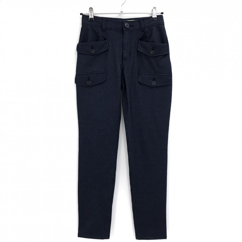 【美品】ビバハート パンツ ダークネイビー デニム風 ストレッチ ロゴ刺しゅう 裏起毛 レディース 38(S) ゴルフウェア VIVA HEART