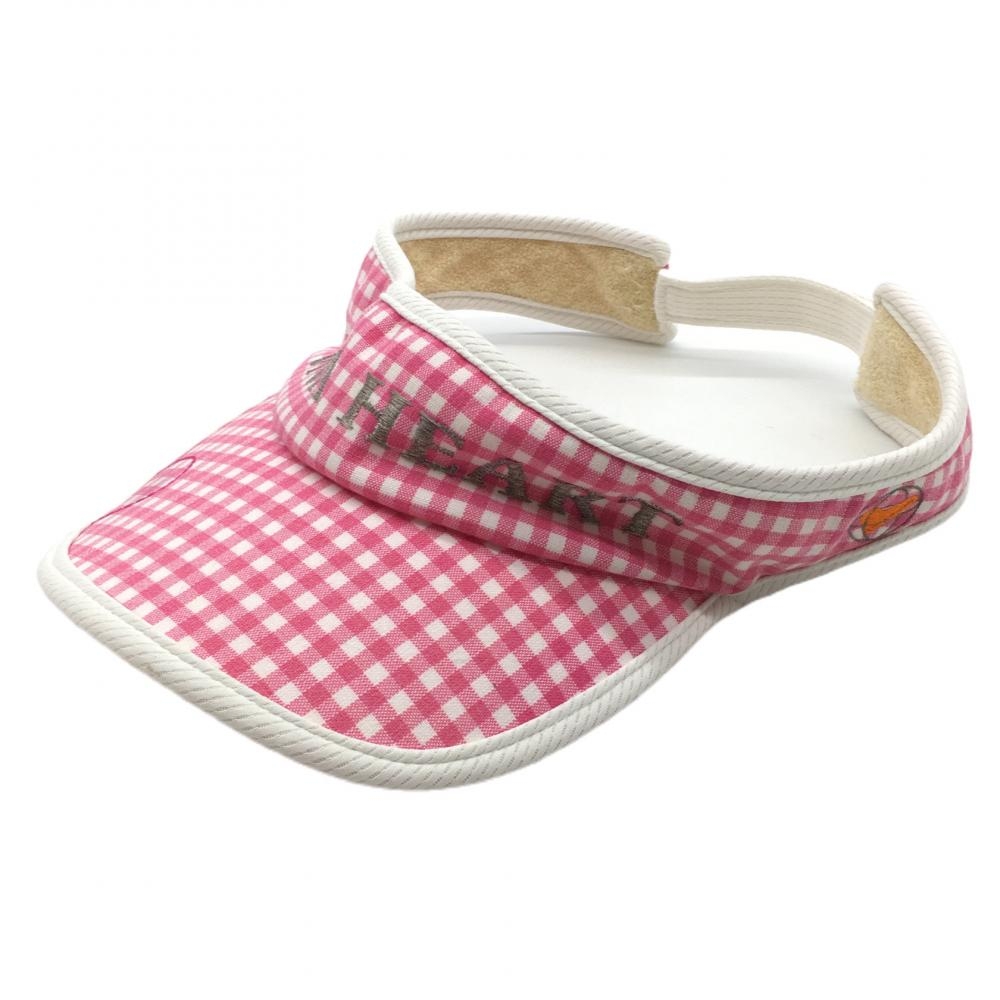 【美品】ビバハート サンバイザー ピンク×白 ギンガムチェック ロゴ刺しゅう  レディース 40 ゴルフウェア VIVA HEART