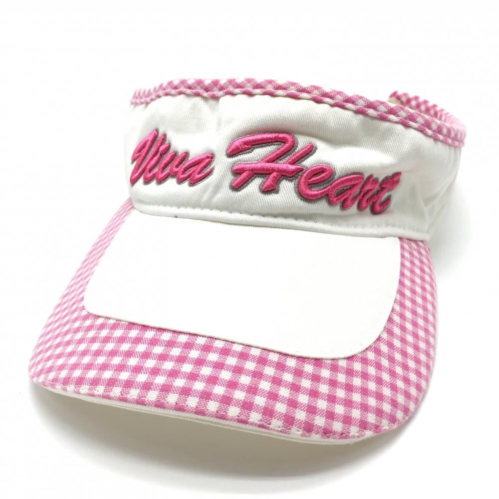 ビバハート サンバイザー 白×ピンク チェック ロゴ刺しゅう  レディース 40(M) ゴルフウェア VIVA HEART