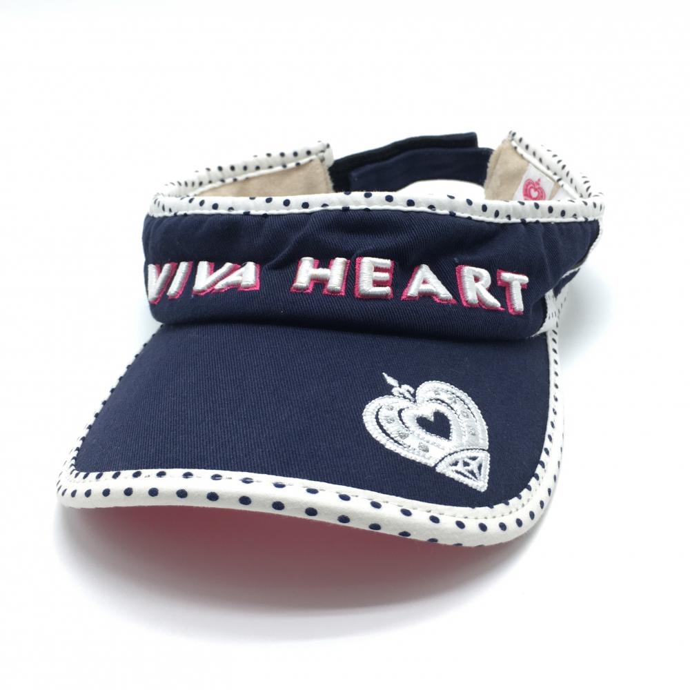 ビバハート サンバイザー ネイビー×白 立体ロゴ刺しゅう 一部ドット  レディース 40(M) ゴルフウェア VIVA HEART
