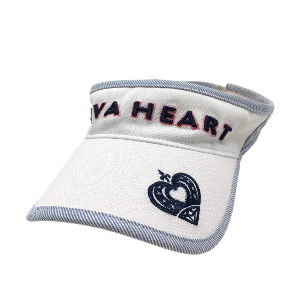 【超美品】ビバハート サンバイザー 白×ネイビー 立体ロゴ刺しゅう  レディース 40(M) ゴルフウェア VIVA HEART