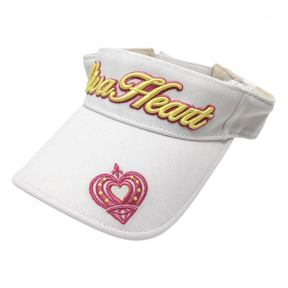 【新品】ビバハート サンバイザー 白×イエロー×ピンク 立体ロゴ レディース 40 ゴルフウェア VIVA HEART