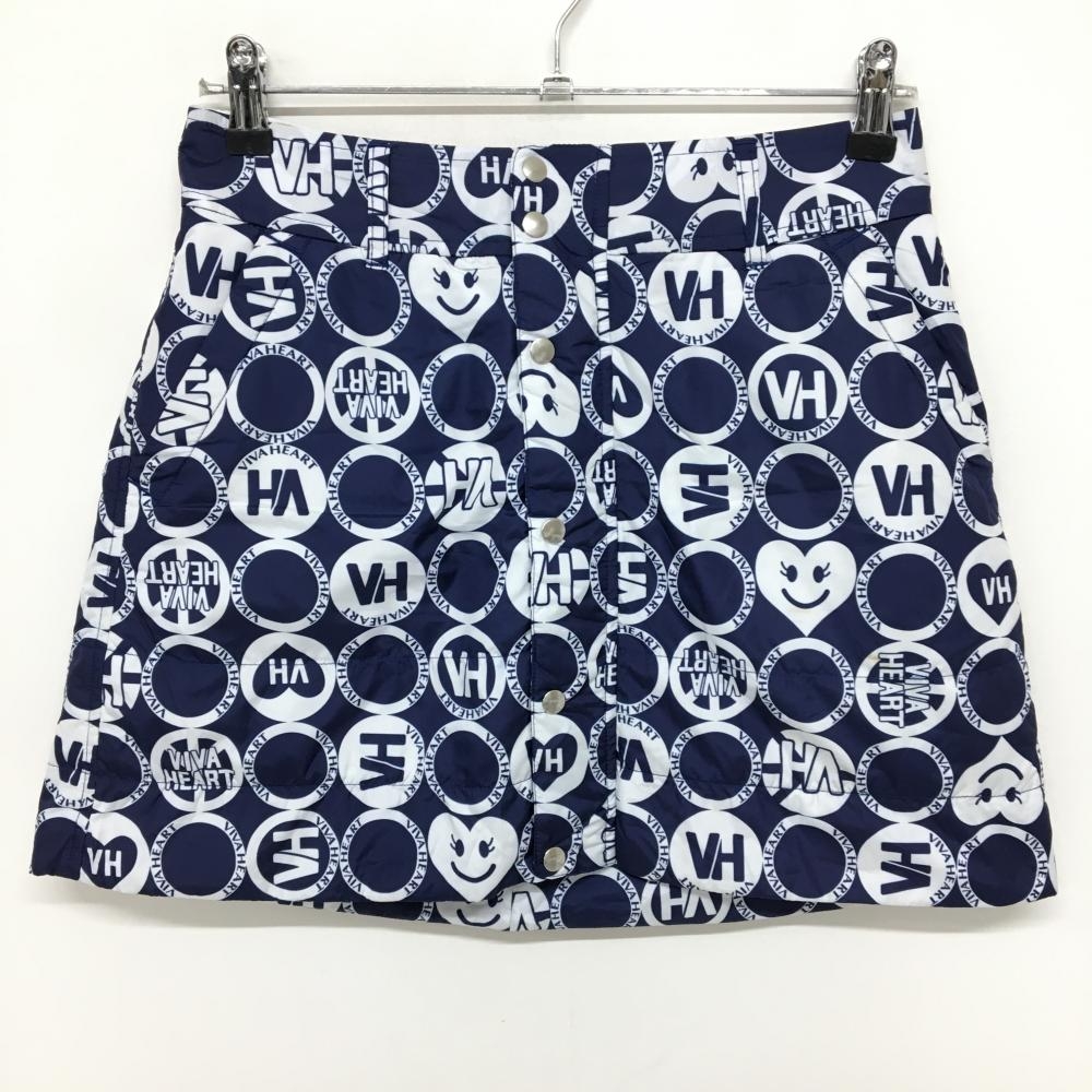 ビバハート 中綿スカート ネイビー×白 総柄 フロントジップ  レディース 40(M) ゴルフウェア VIVA HEART