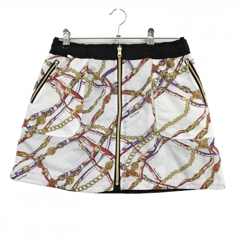 【超美品】ビバハート 中綿リバーシブルスカート 白×レッド×イエロー チェーンベルト総柄   レディース 42(L) ゴルフウェア VIVA HEART