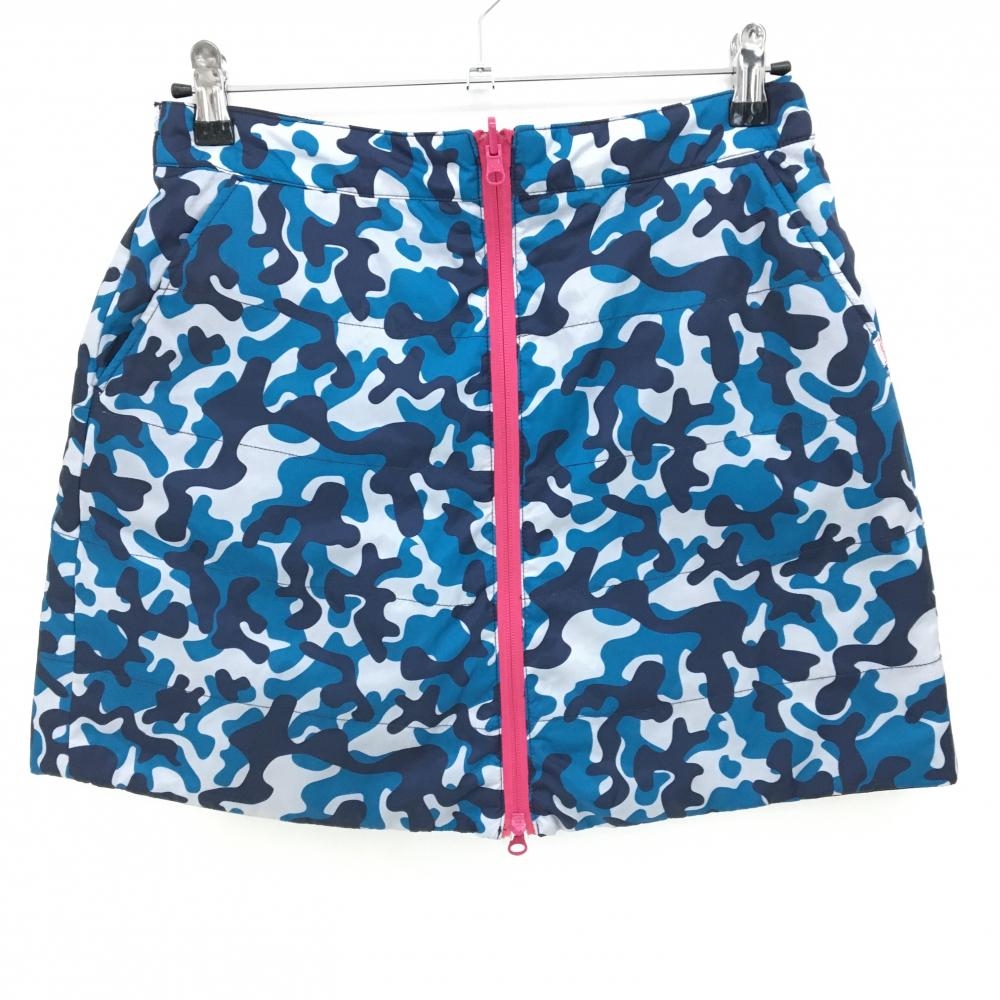 【美品】ビバハート 中綿リバーシブルスカート ライトグレー×ブルー系×ネイビー レディース 42(L) ゴルフウェア VIVA HEART