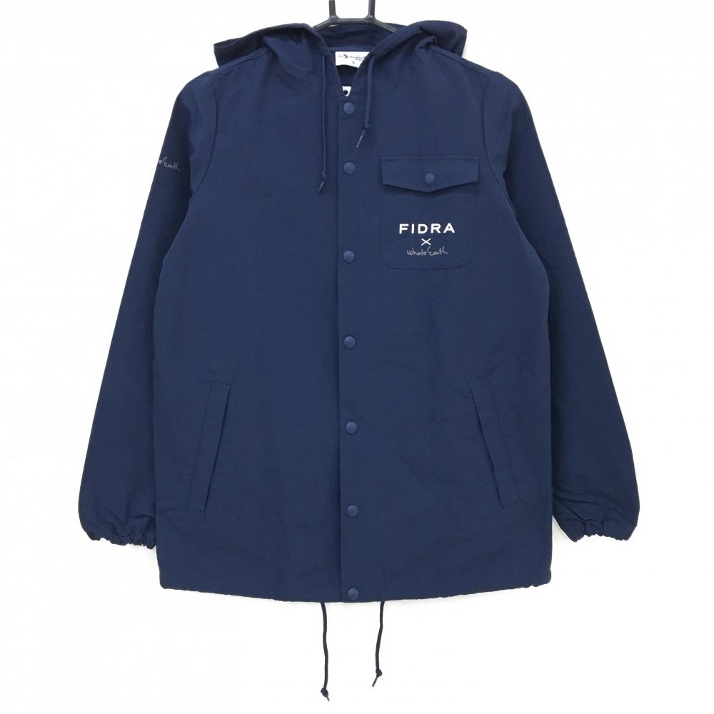 【美品】ホールアース×フィドラ フード付ジャケット ネイビー ナイロン混 レディース S ゴルフウェア FIDRA