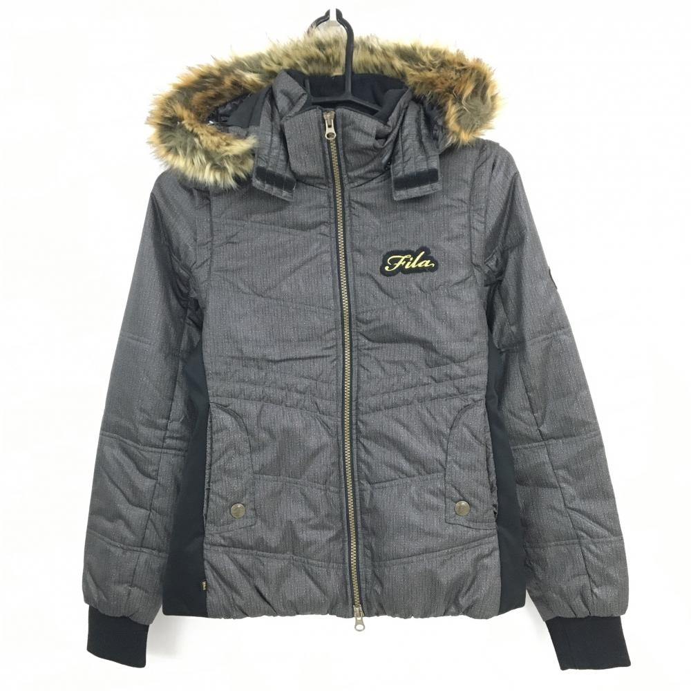 【美品】フィラゴルフ 4WAY中綿ジャケット 杢ダークグレー 袖・フード・フェイクファー着脱可  レディース (M) ゴルフウェア FILA GOLF