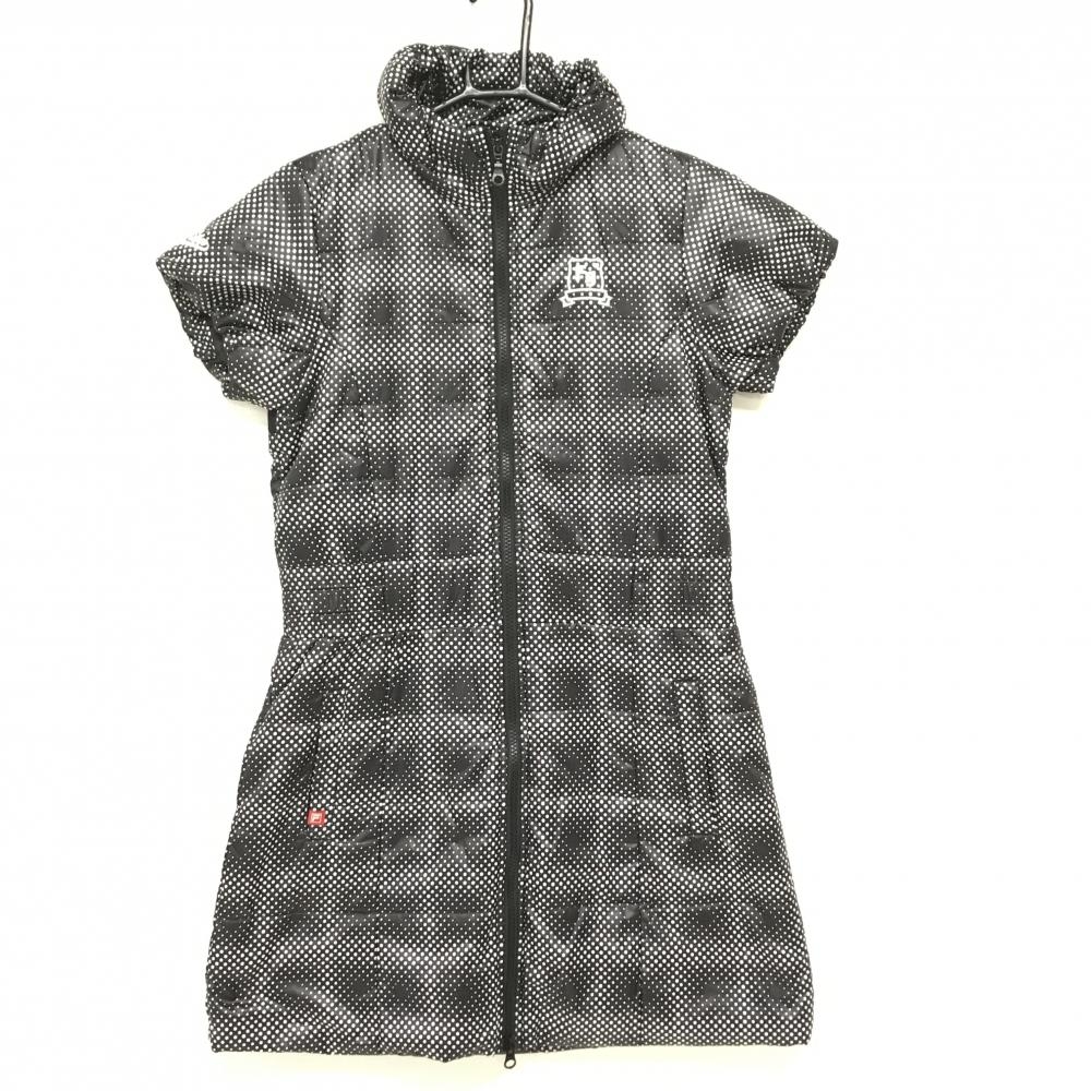 【超美品】フィラゴルフ 中綿半袖ワンピース 黒×白 ドット総柄 ダブルジップ レディース M ゴルフウェア FILA GOLF