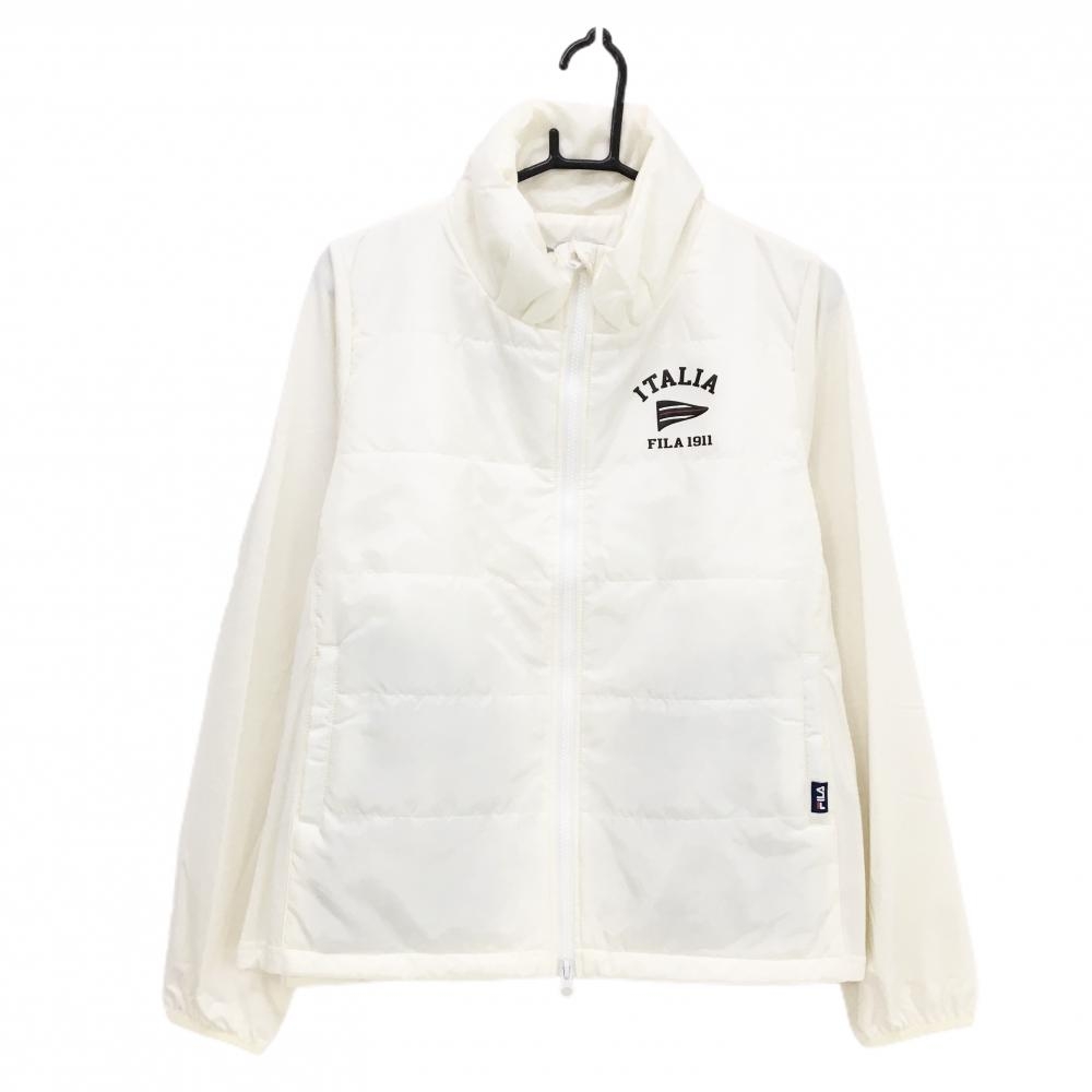 【新品】フィラゴルフ 切替中綿ジャケット アイボリー×黒 ロゴ 身頃中綿 ダブルジップ レディース LL ゴルフウェア FILA GOLF