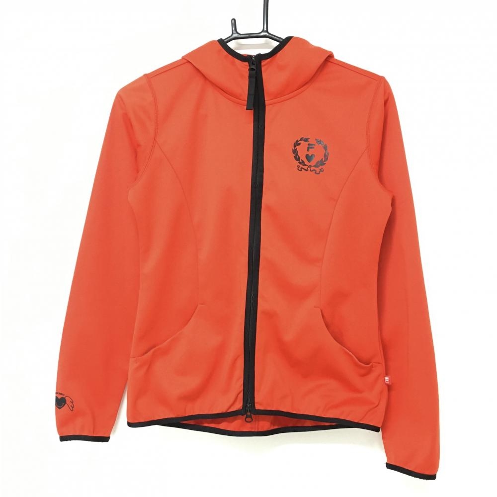 フィラゴルフ ジップパーカー オレンジレッド×黒 ストレッチ ブルゾン  レディース M ゴルフウェア FILA GOLF