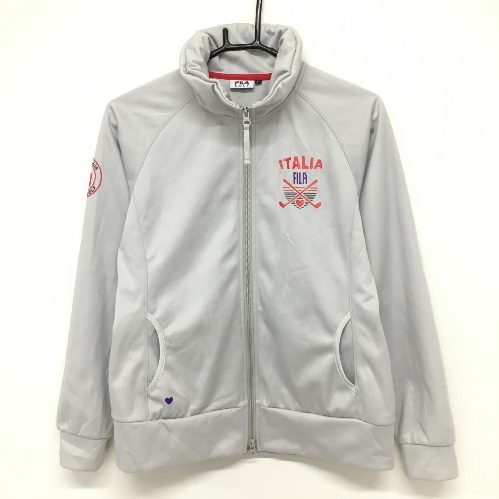 フィラゴルフ ジャケットブルゾン ライトグレー×レッド プリント レディース L ゴルフウェア FILA GOLF