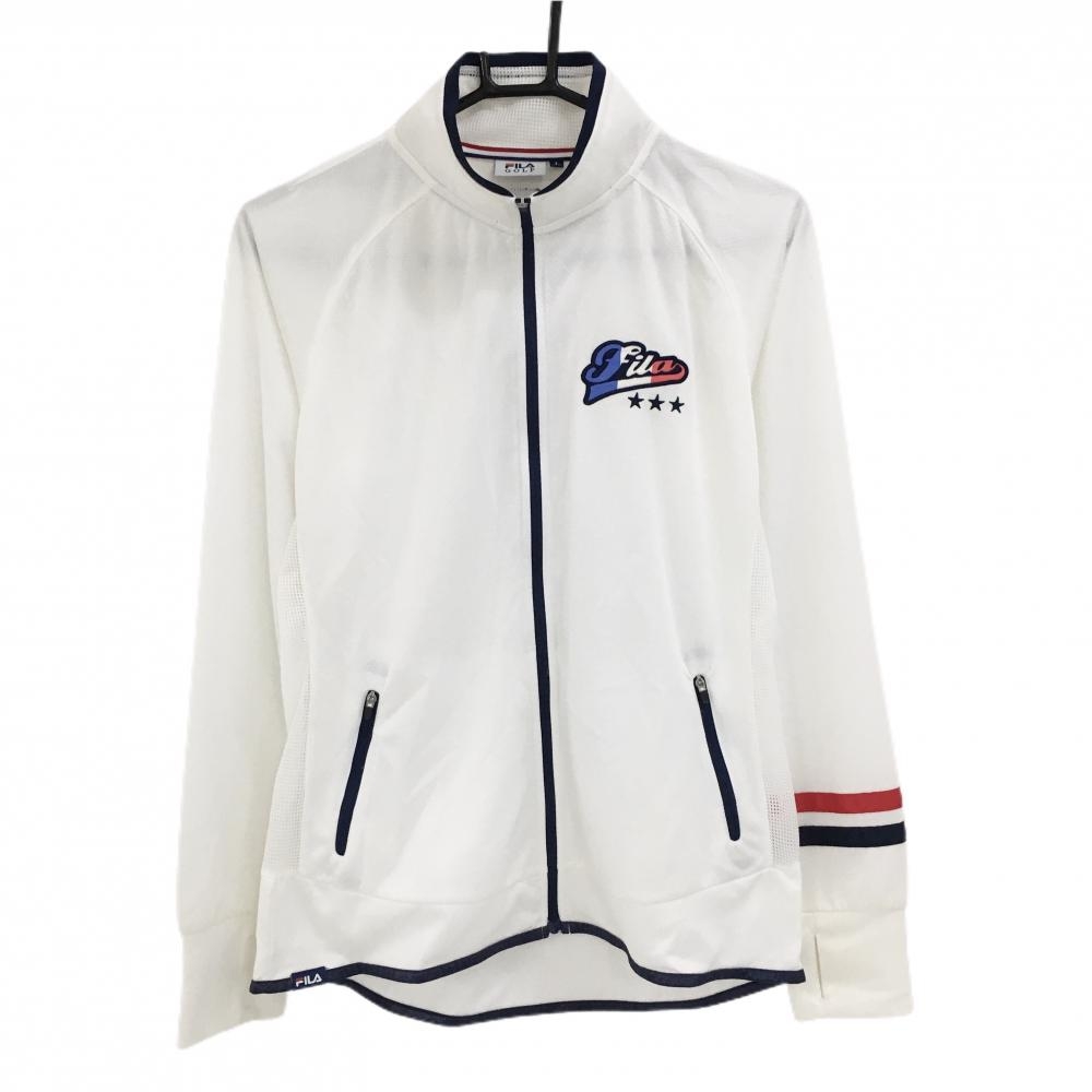 フィラゴルフ ジャケットブルゾン 白×ネイビー 織生地 サイドメッシュ ロゴ刺しゅう レディース L ゴルフウェア FILA GOLF