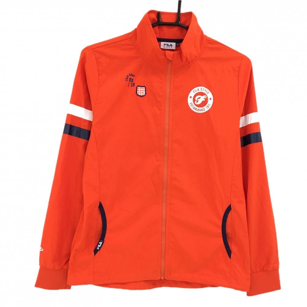 【美品】フィラゴルフ ジャケット オレンジ×白 袖2ライン レディース M ゴルフウェア FILA GOLF