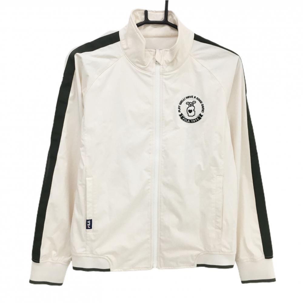 フィラゴルフ ジャケットブルゾン アイボリー×カーキ 肩・袖ライン 胸元ロゴ 裏地メッシュ  レディース M ゴルフウェア FILA GOLF