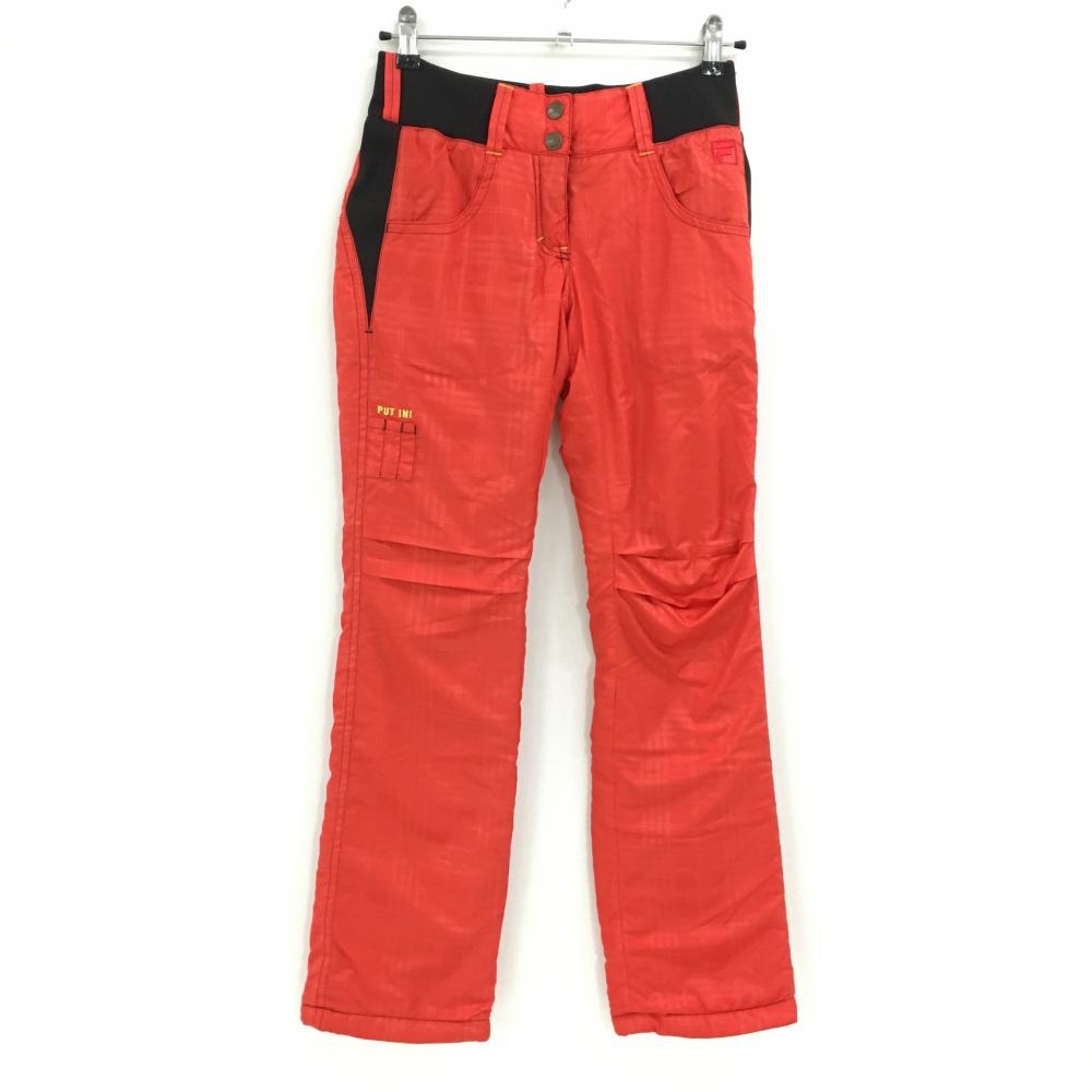 【新品】フィラゴルフ 中綿パンツ オレンジ チェック地模様 ウエストゴム レディース S ゴルフウェア FILA GOLF