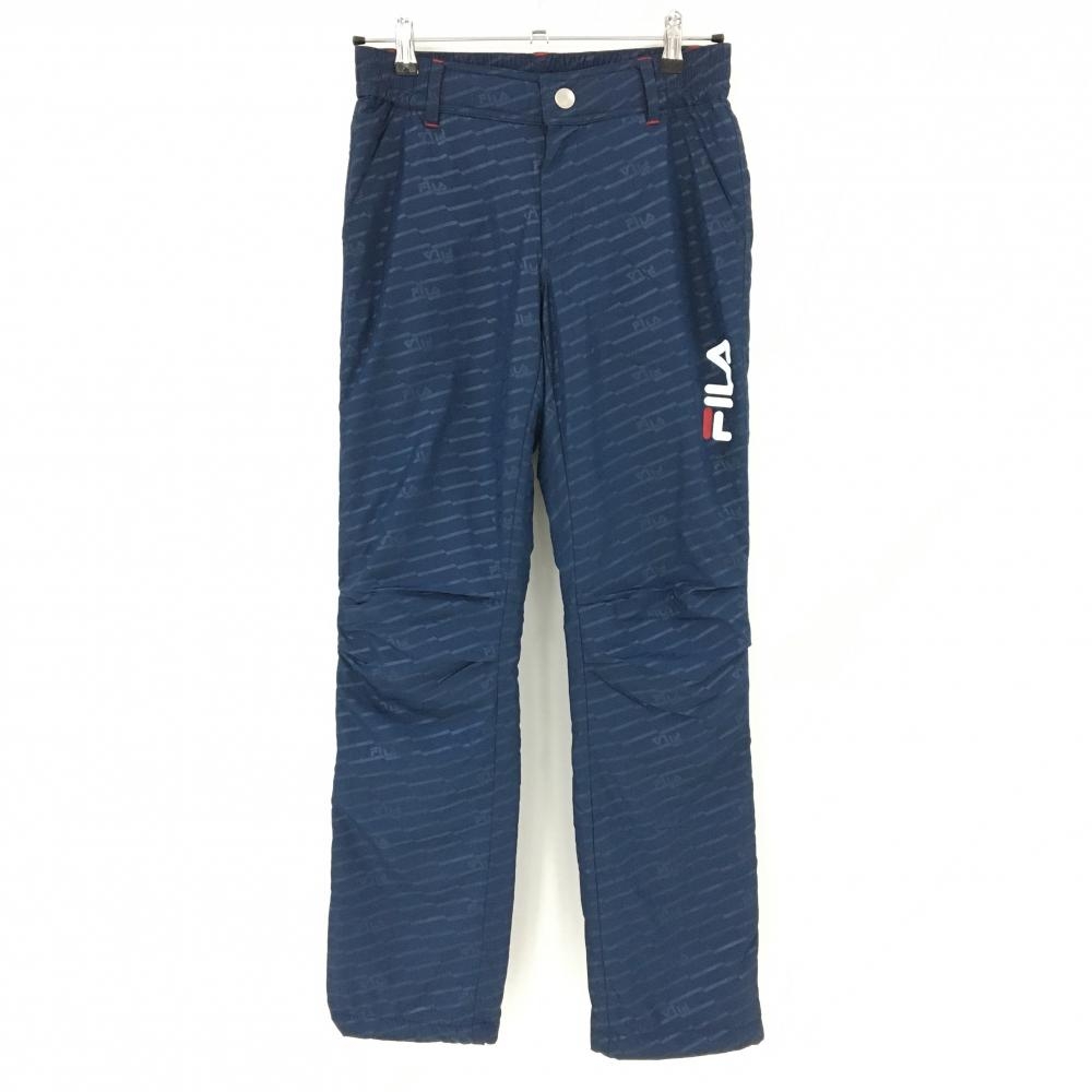 【超美品】フィラゴルフ 中綿パンツ ネイビー 地模様 ドローコード レディース M ゴルフウェア FILA GOLF
