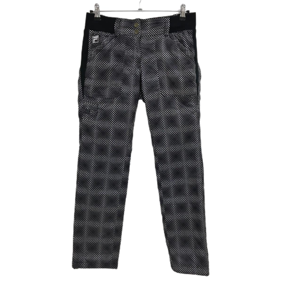 フィラゴルフ 中綿パンツ 黒×白 ドット総柄 レディース M ゴルフウェア FILA GOLF