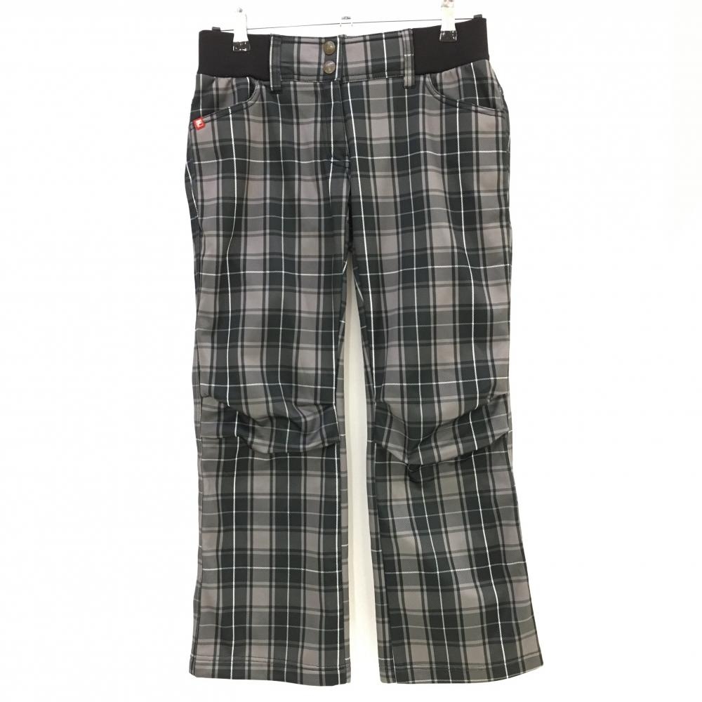 【美品】フィラゴルフ パンツ ライトグレー×黒 チェック柄 裏起毛 後ろウエストゴム レディース L ゴルフウェア FILA GOLF