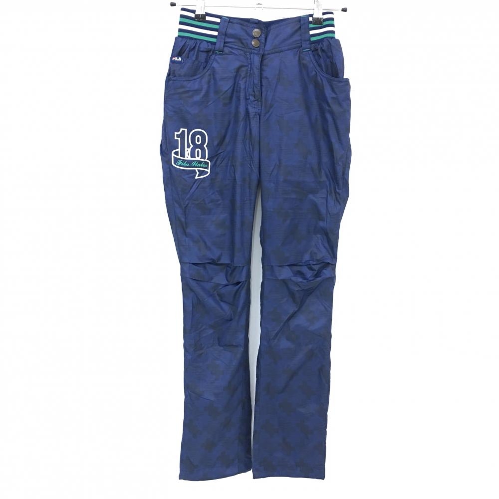 フィラゴルフ パンツ ブルー×ネイビー 総柄 裾ドローコード 蓄熱  レディース S ゴルフウェア FILA GOLF