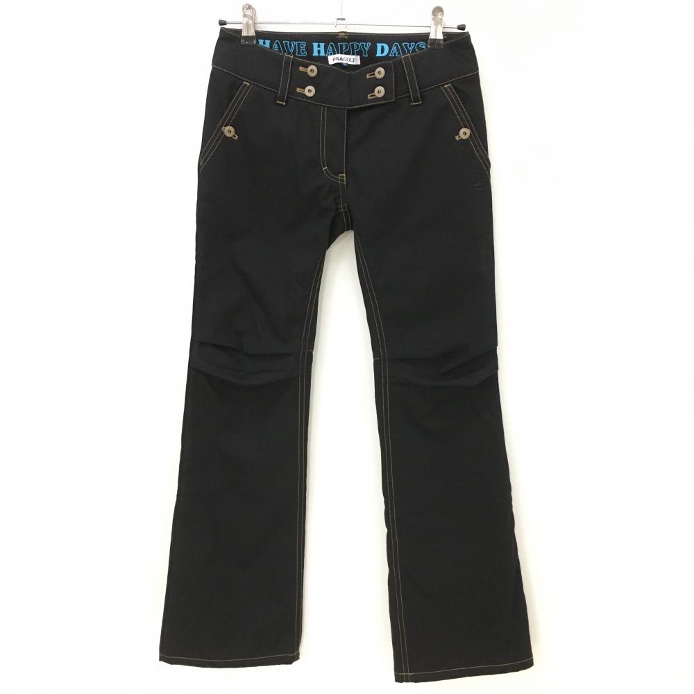 【美品】フィラゴルフ パンツ 黒×ライトブラウン ステッチ ロゴ刺しゅう 一部ファー 裏微起毛 レディース M ゴルフウェア FILA GOLF