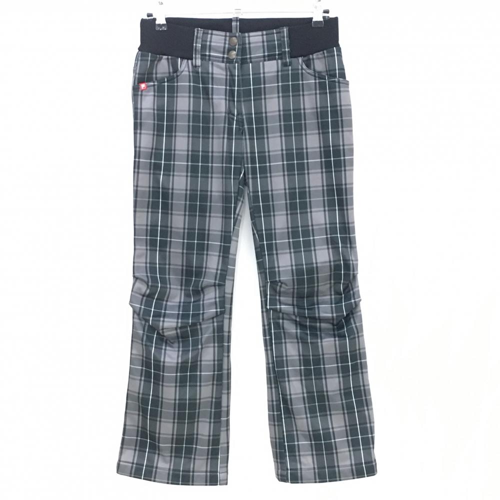 【超美品】フィラゴルフ パンツ グレー×黒 チェック柄 裏起毛 ウエストゴム レディース L ゴルフウェア FILA GOLF