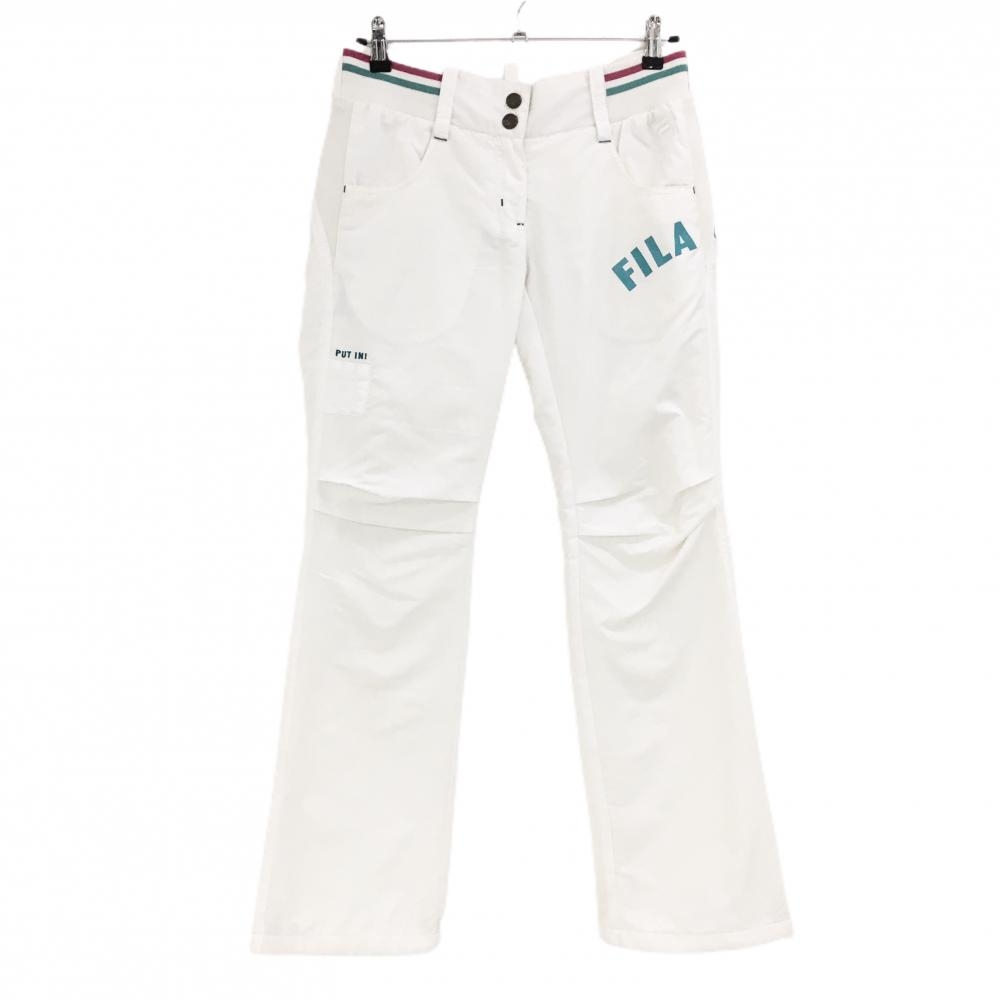 フィラゴルフ パンツ 白 ウエスト一部ゴム 裾ドローコード 裏地付き  レディース L ゴルフウェア FILA GOLF