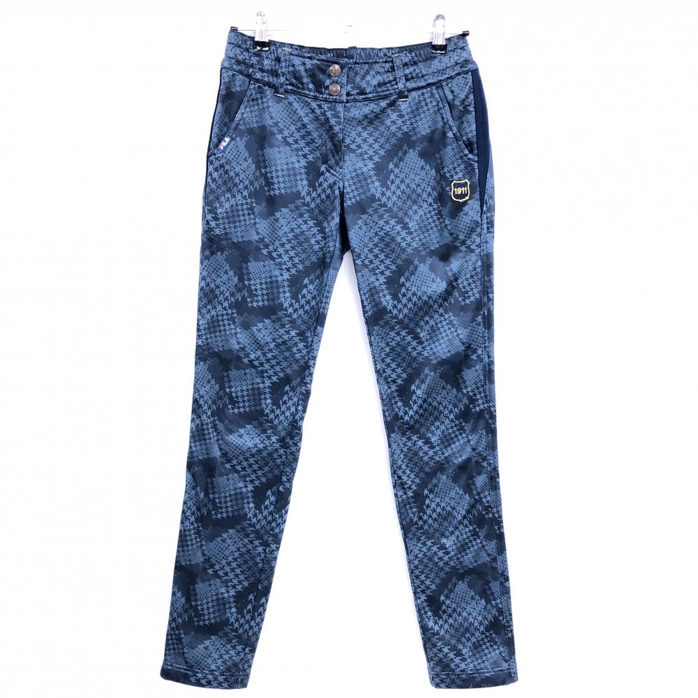 【美品】フィラゴルフ パンツ ネイビー 千鳥格子 裏起毛 ウエストゴム＆調節紐  レディース M ゴルフウェア FILA GOLF