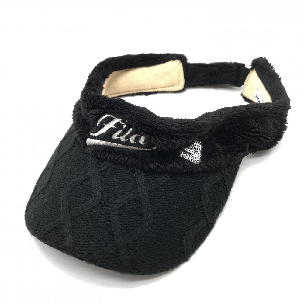 【美品】フィラゴルフ ボアサンバイザー 黒 スパンコール つばニット レディース  ゴルフウェア FILA GOLF