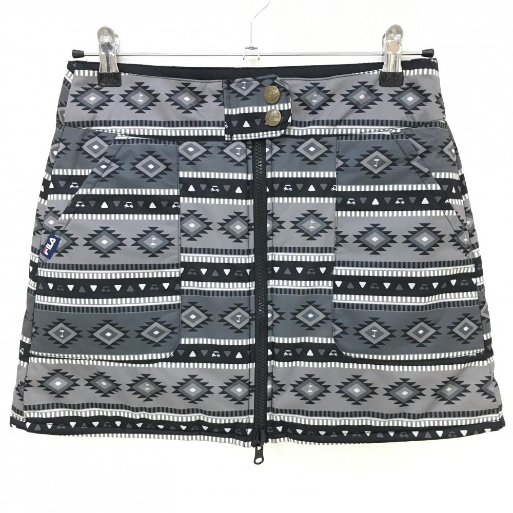 【超美品】フィラゴルフ 中綿リバーシブルスカート グレー×黒 総柄 裏黒 レディース M ゴルフウェア FILA GOLF
