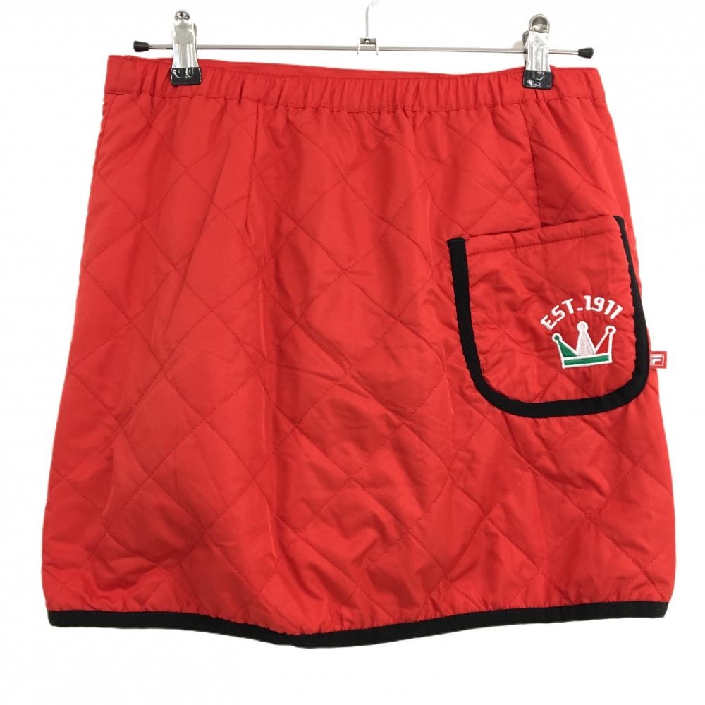 【超美品】フィラゴルフ 中綿リバーシブルスカート レッド×黒 裏総柄 ウエスト後ろゴム レディース  ゴルフウェア FILA GOLF