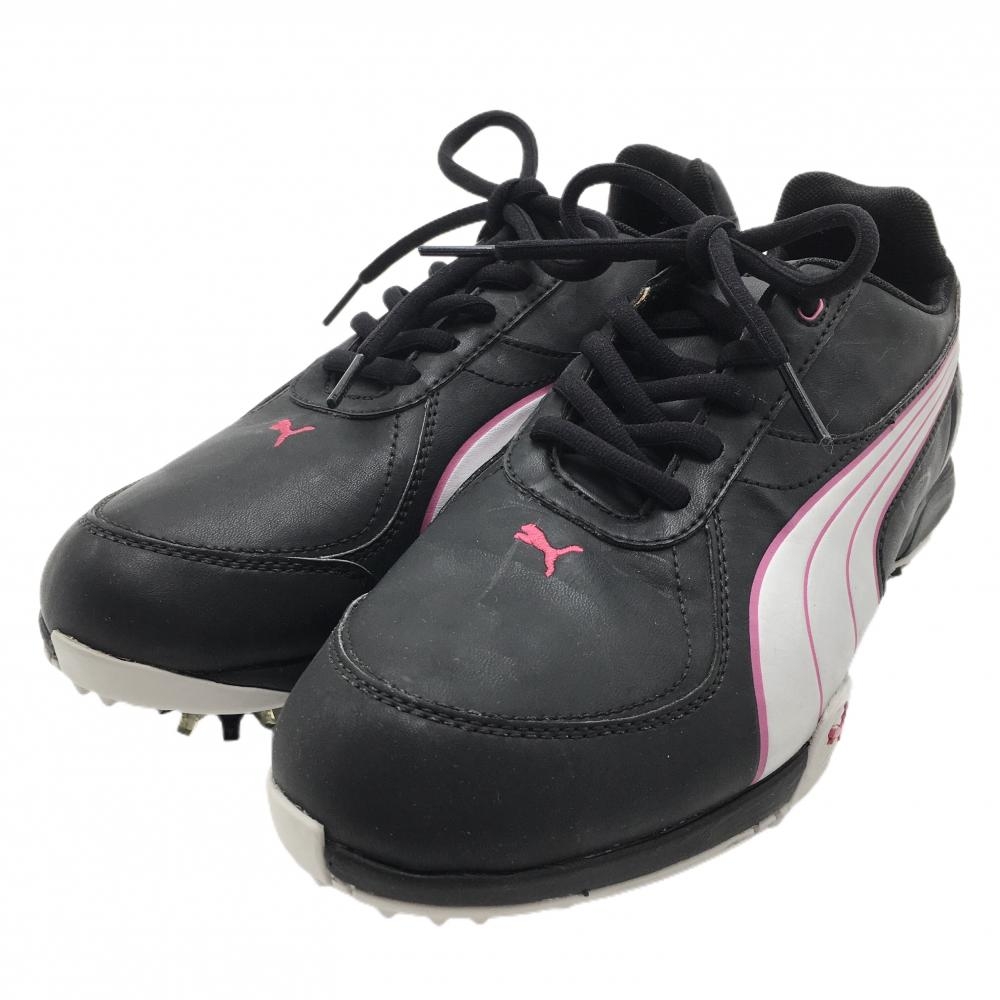 【未使用品】プーマ ゴルフシューズ 黒×ピンク 18615903 ロゴ刺しゅう レディース 23.5 ゴルフウェア PUMA