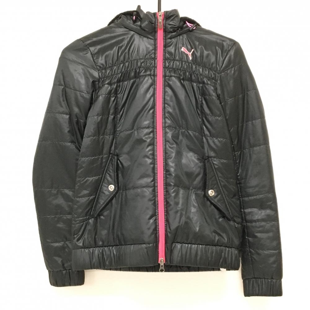 プーマ 中綿ジャケット 黒×ピンク フード内側・ポケット内側ボア ダブルジップ フード着脱可 レディース M ゴルフウェア PUMA