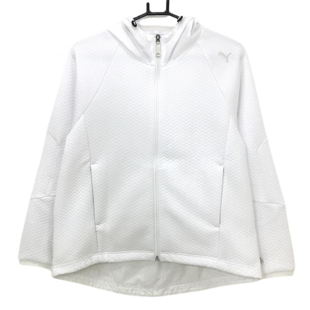 【美品】プーマ 異素材ジャケット 白 ギザギザ地模様 フード付き  レディース M ゴルフウェア PUMA 画像