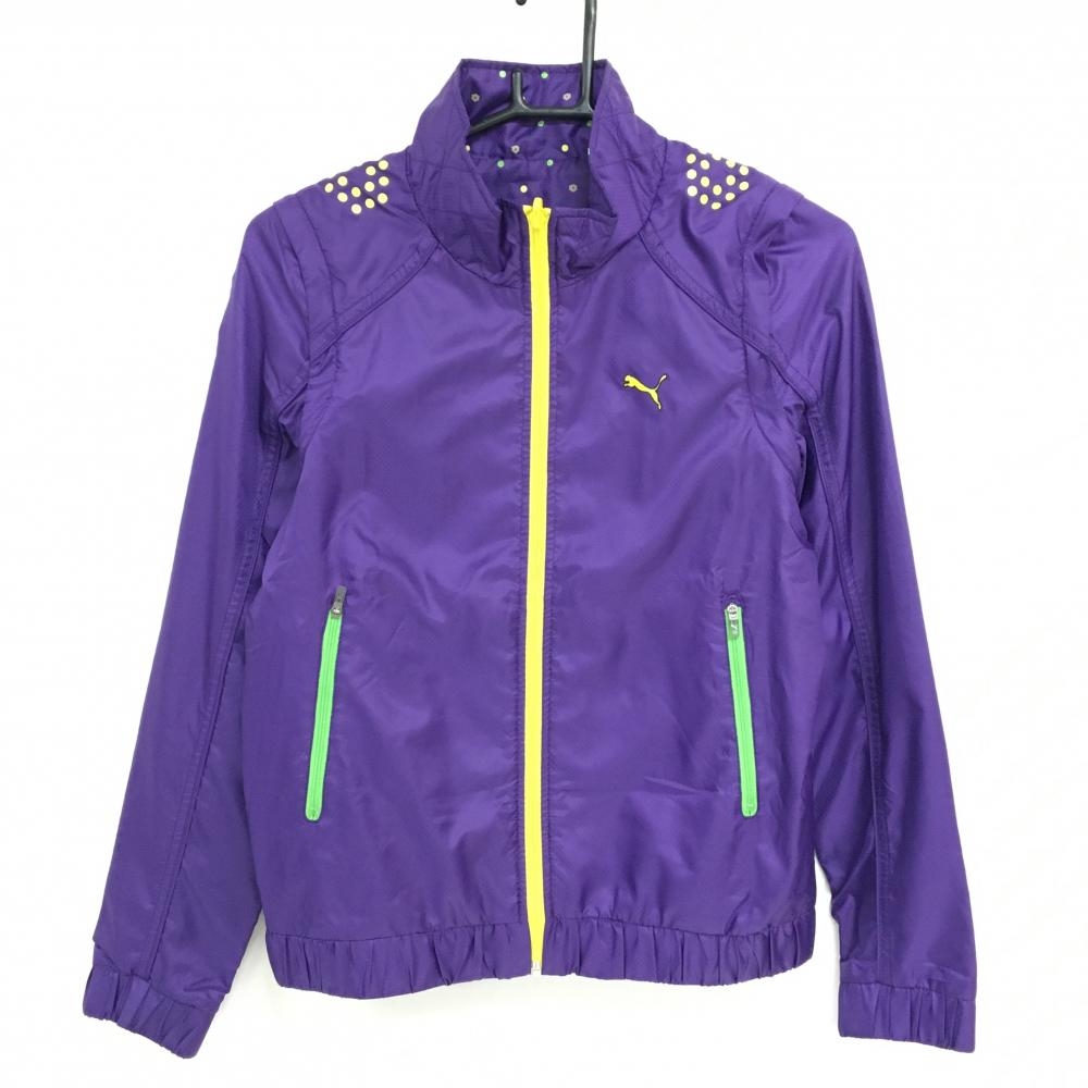 【超美品】プーマ 3WAYリバーシブルジャケット パープル ドット柄 ネック中綿 袖着脱可 袖裏メッシュ レディース M ゴルフウェア PUMA