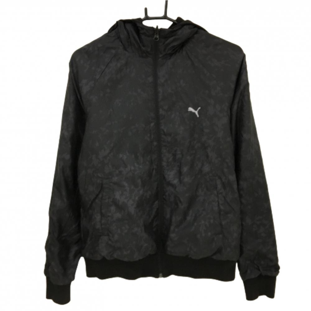 プーマ リバーシブルジップパーカー 黒系 総柄 裏黒 胸ロゴ レディース L ゴルフウェア PUMA