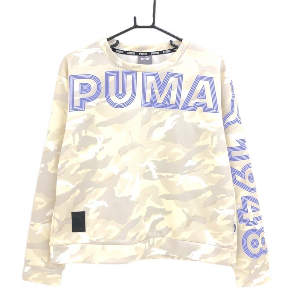 【超美品】プーマ トレーナー アイボリー×ライトベージュ 総柄 レディース L ゴルフウェア PUMA