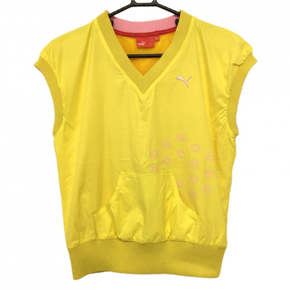 プーマ アウターベスト イエロー×ピンク ポケット レディース L ゴルフウェア PUMA