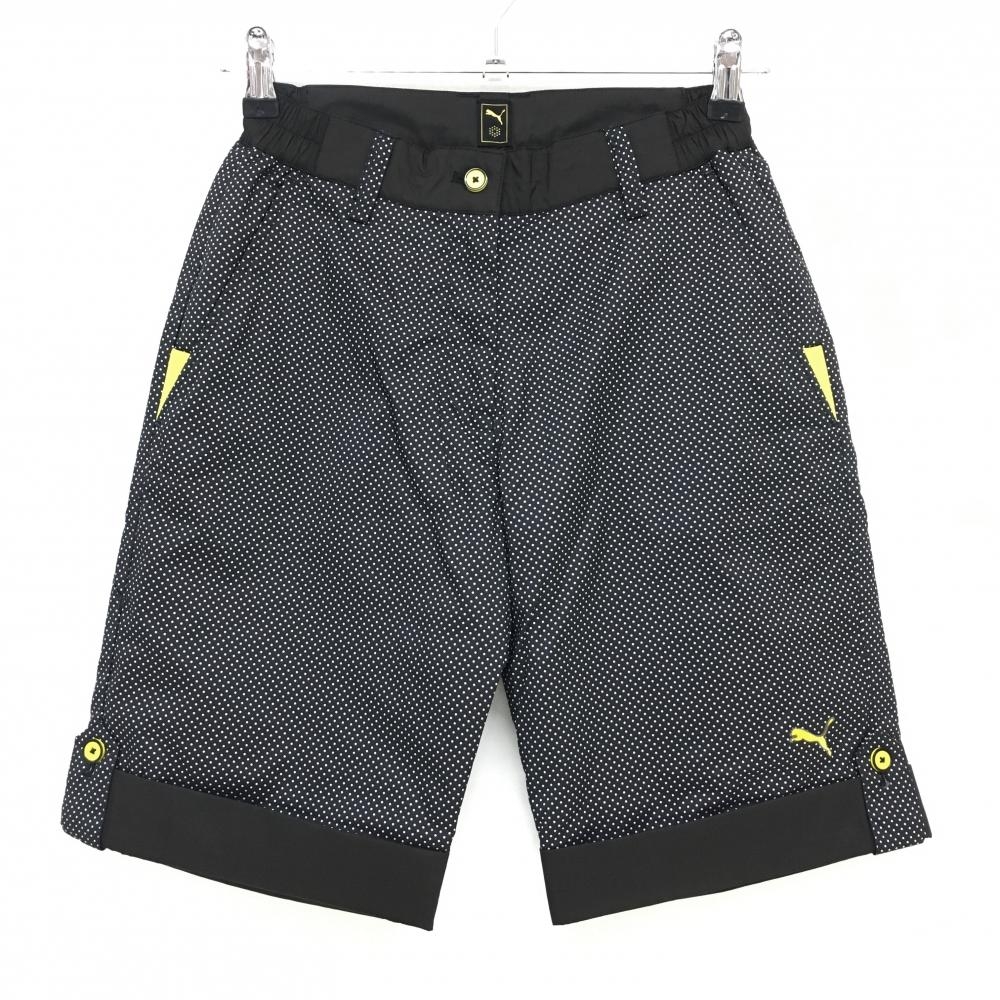 【超美品】プーマ 中綿ハーフパンツ 黒×白 ドット ウエスト一部ゴム レディース S ゴルフウェア PUMA