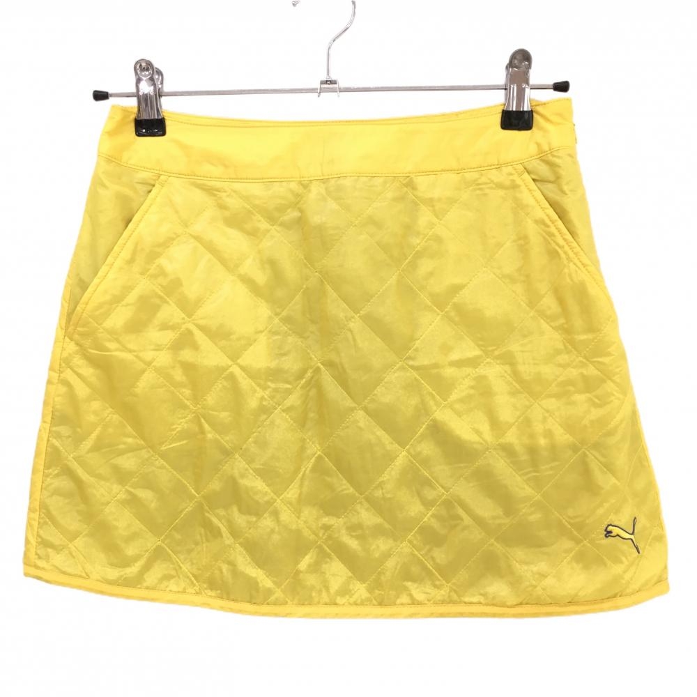 【美品】プーマ 中綿スカート イエロー キルティング 裾ロゴ刺しゅう レディース M ゴルフウェア PUMA