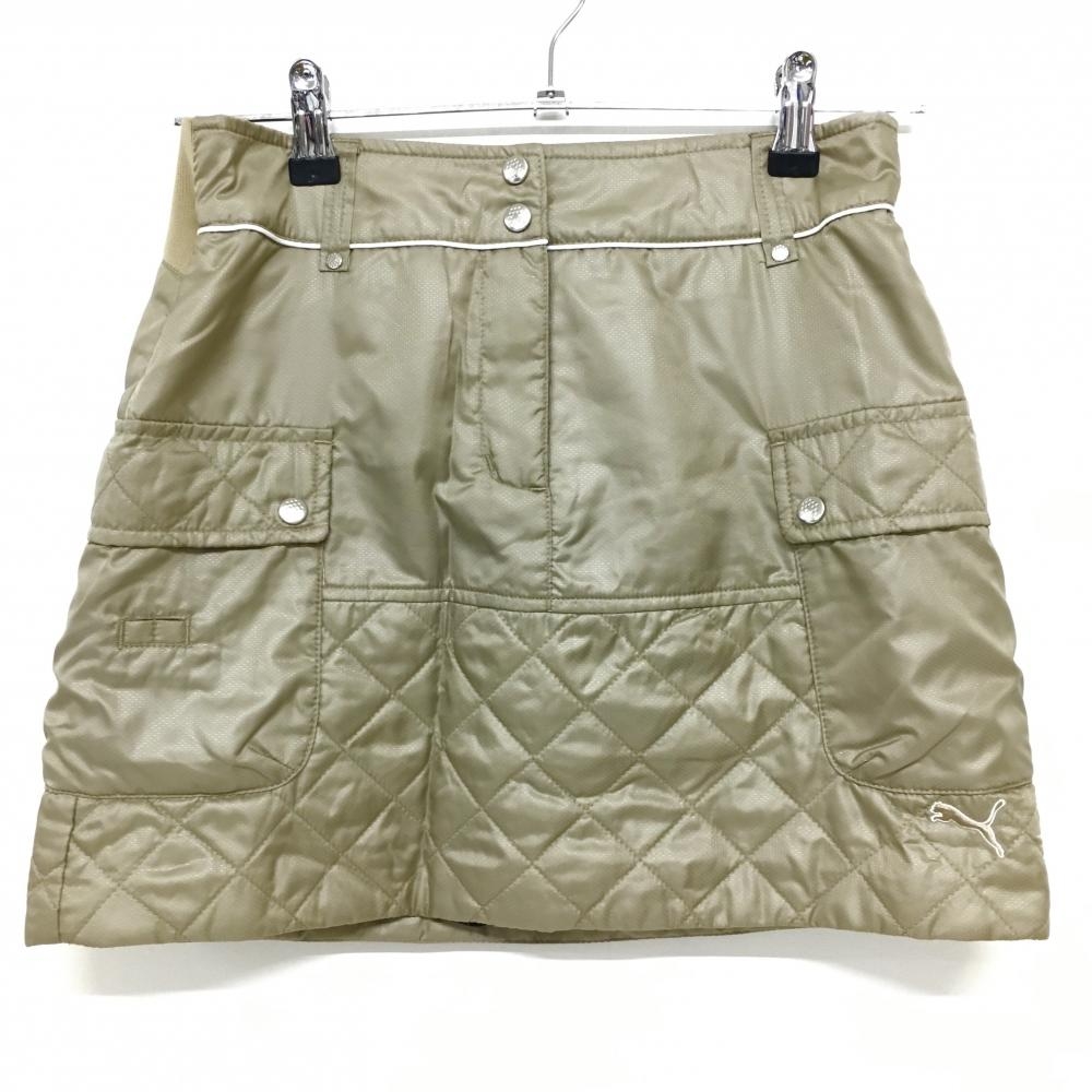【超美品】プーマ 中綿スカート ベージュ 下部キルティング ロゴ刺しゅう インナーパンツ付 レディース S ゴルフウェア PUMA