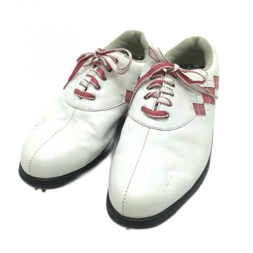 【美品】フットジョイ ゴルフシューズ 白×ピンク eCOMFORT 98508J  レディース 24 ゴルフウェア FootJoy