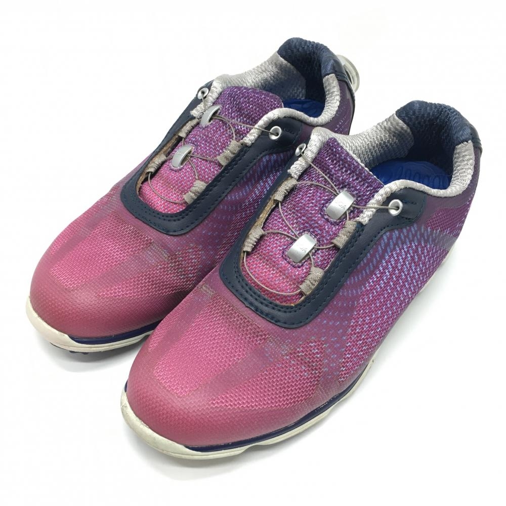 【美品】フットジョイ ゴルフシューズ レッドパープル×グレー スパイクレス 98052J BOA レディース 22.5 ゴルフウェア FootJoy